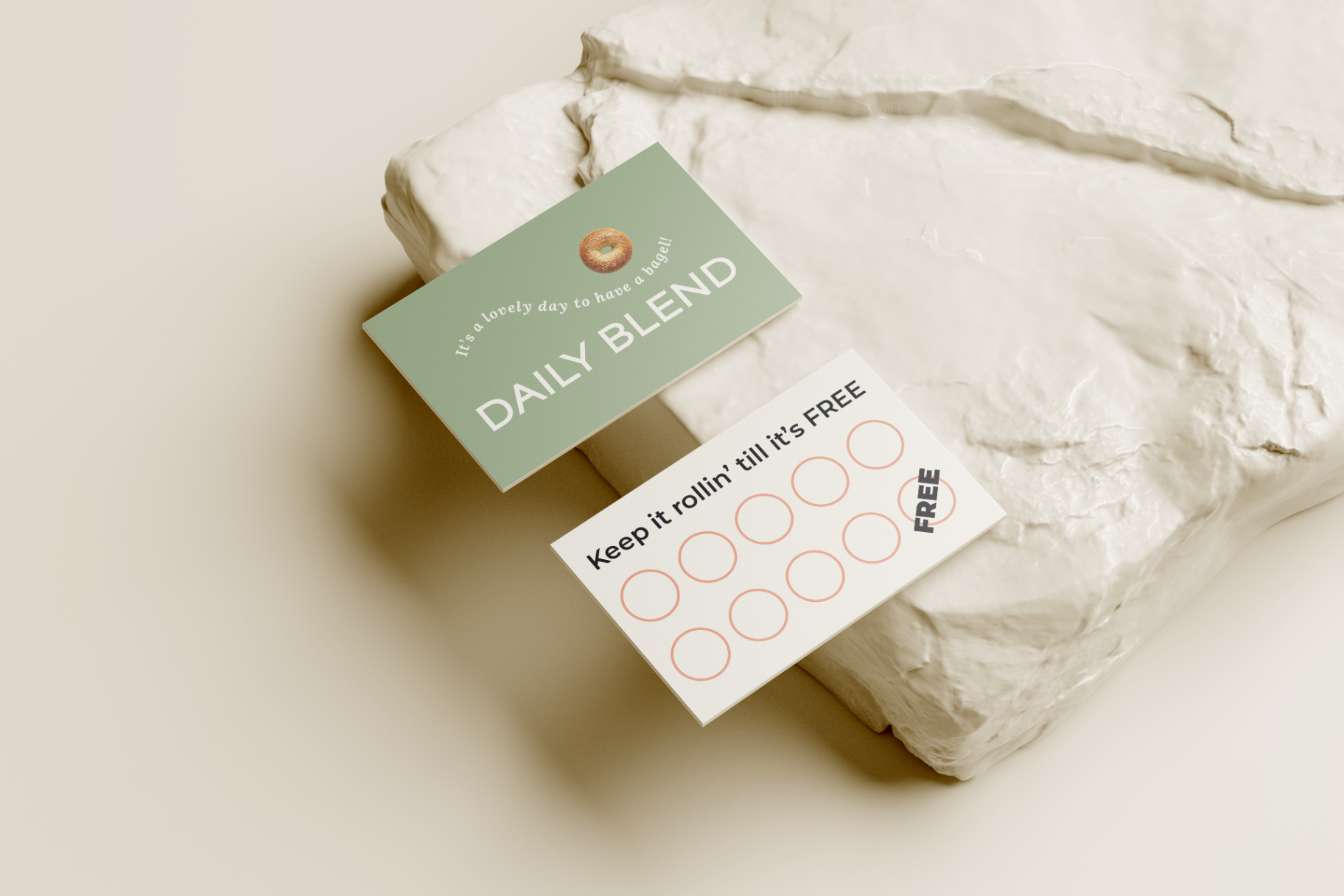 Daily Blend loyalty card resting on a stone surface